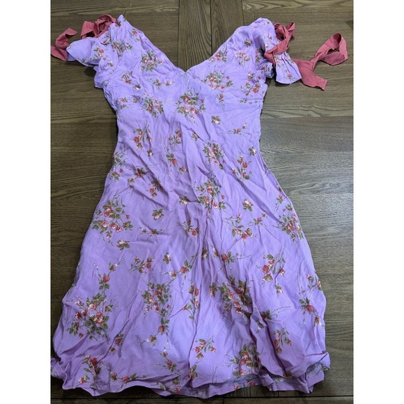 wild fable Dresses & Skirts - Wild Fable Women's Floral Mini Dress Purple Pink Ribbon Tie Sleeve‎ Size S